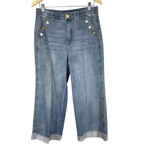 DEMOCRACY Women's 6 AB Solution Skyrise Sailor Button Cropped Wide Leg Jeans